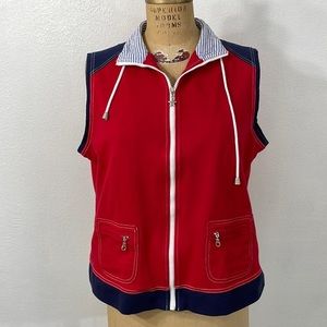 Draper's & Damon's red, white, blue sweatshirt zip front vest
